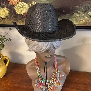 Stylish Black and Silver Women's Cowboy Hat (lights up with three settings) NWOT
